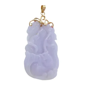 14K Yellow gold minimalist koi legend handmade light purple jade carving good luck pendant