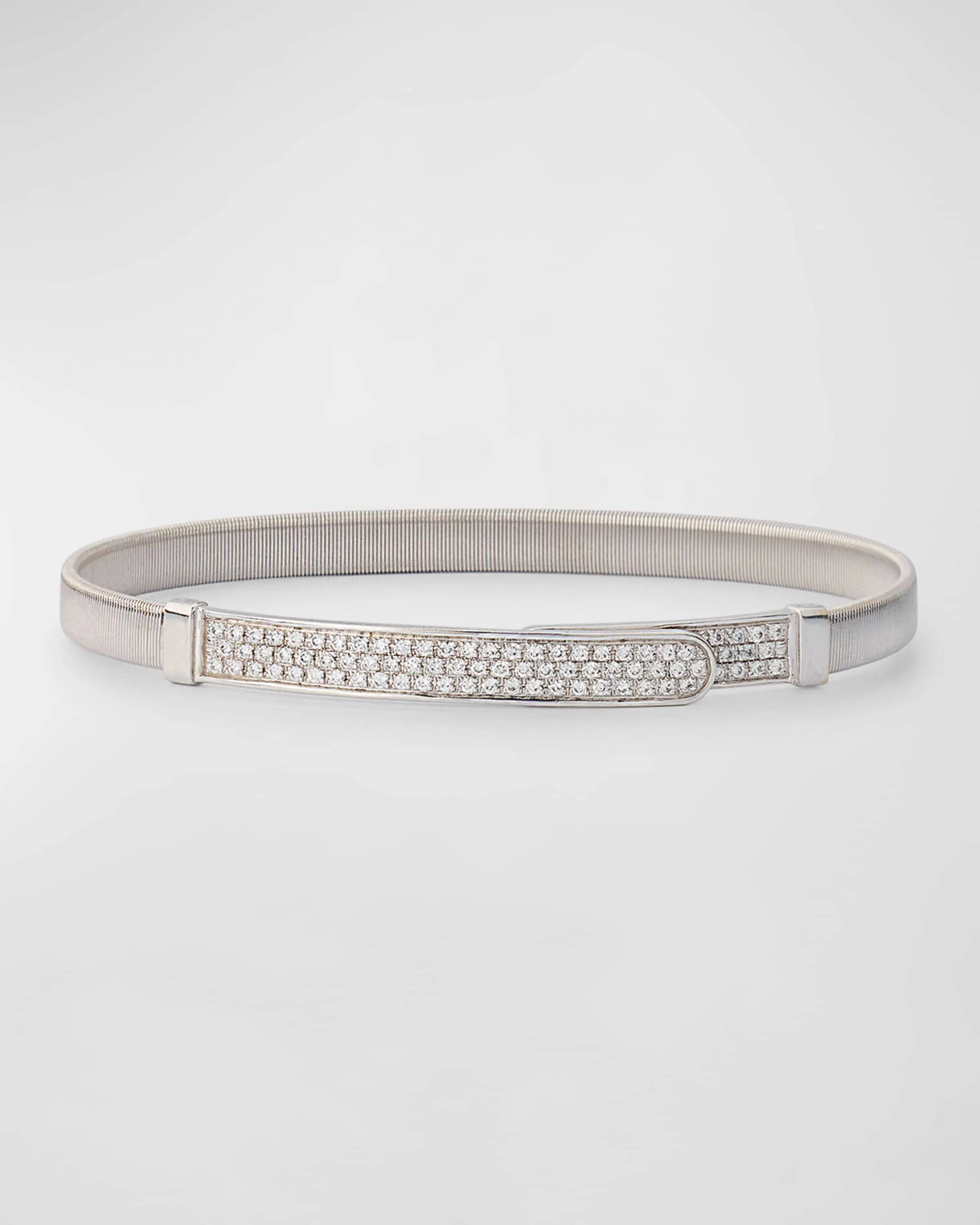 18K White Gold Coil and Pavé Diamond Thin Bangle Bracelet