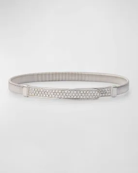 18K White Gold Coil and Pavé Diamond Thin Bangle Bracelet