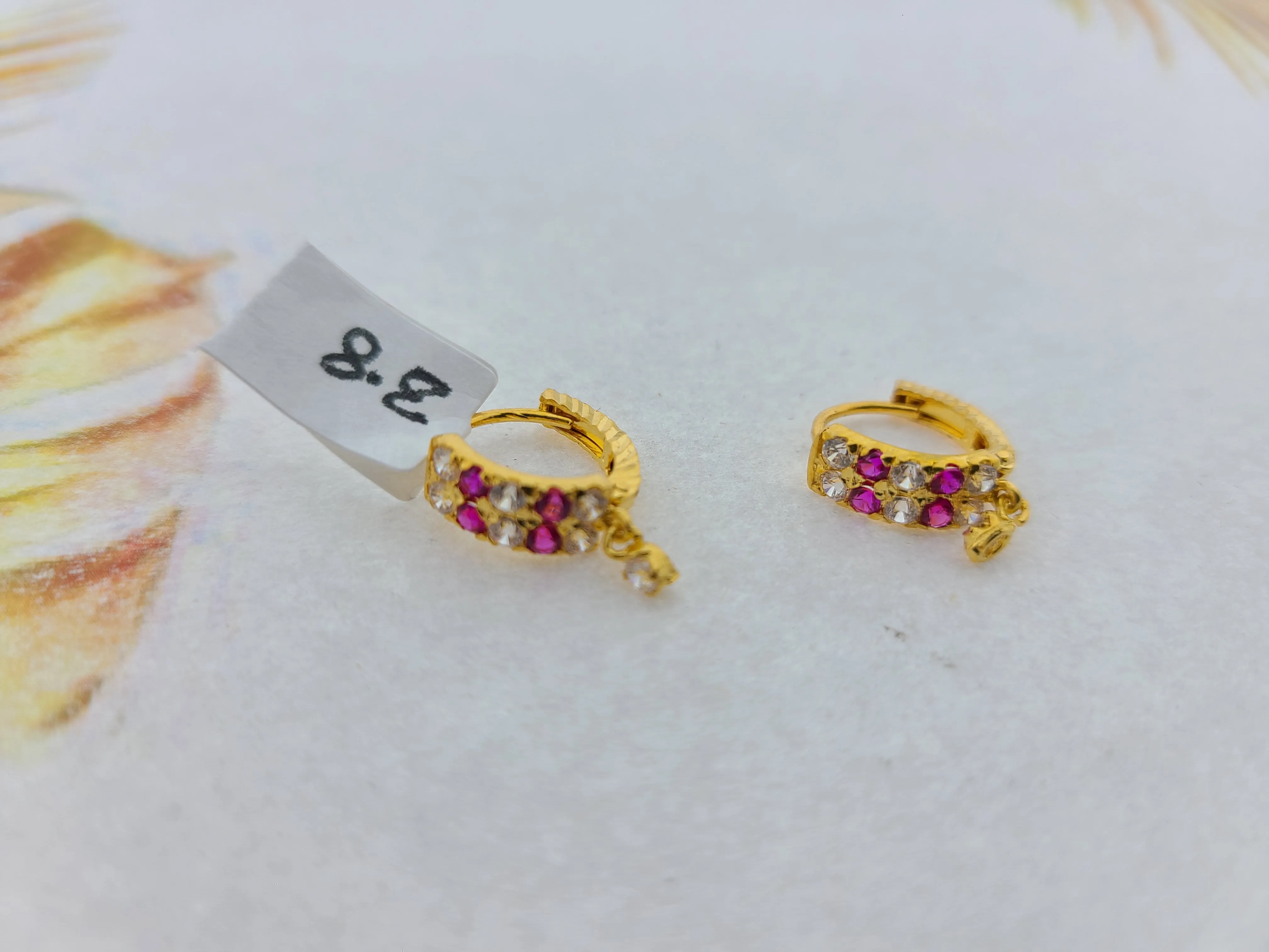 22K Solid Gold Multicolored Clip Ons E22329