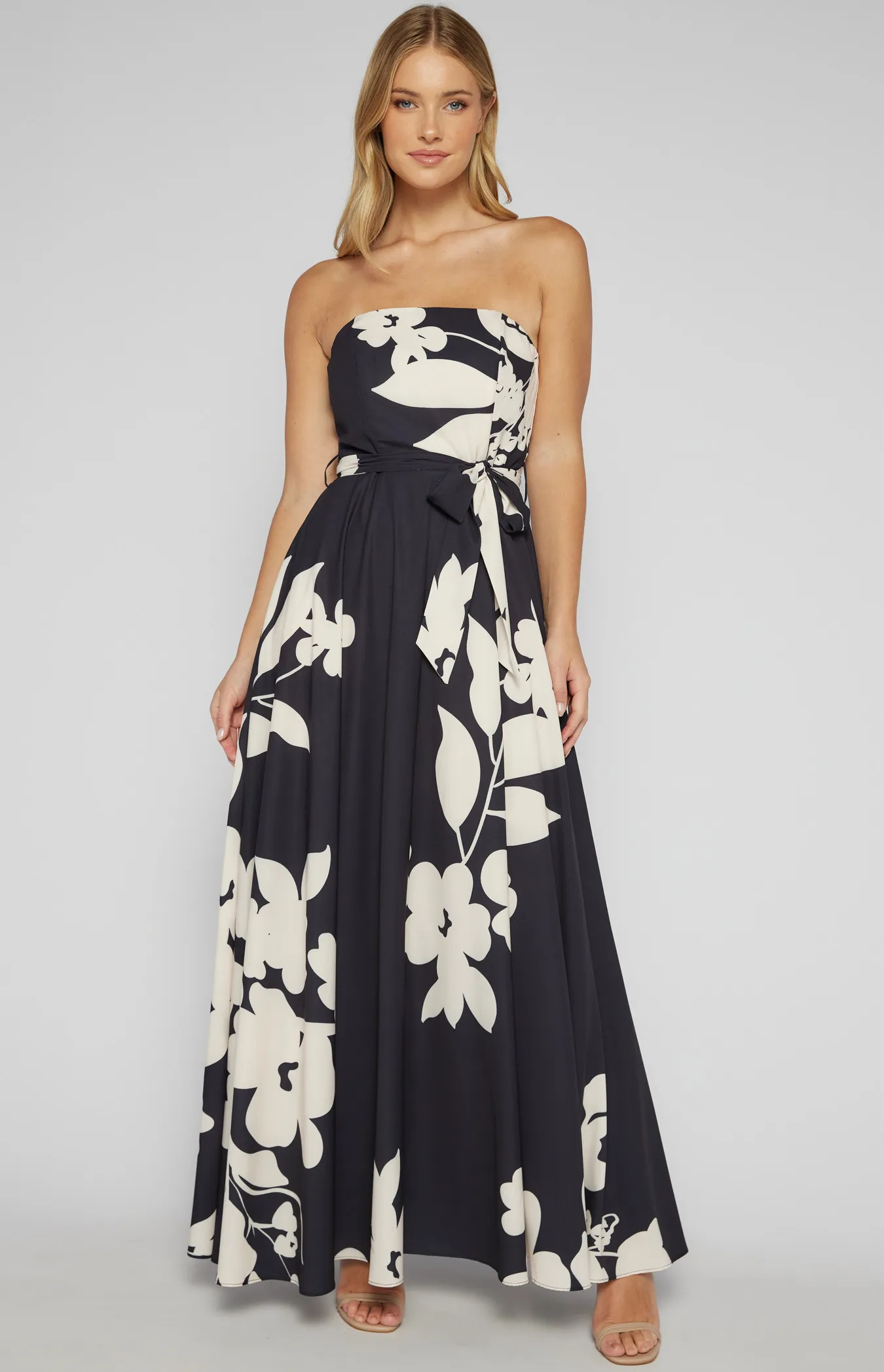 Abstract Floral Strapless Maxi Dress (SDR342-14A)