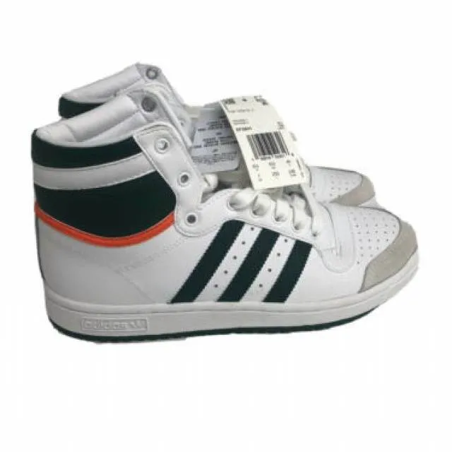 Adidas top ten hi unisex shoes, women sz 8.5, men 7, white orange green ef2831