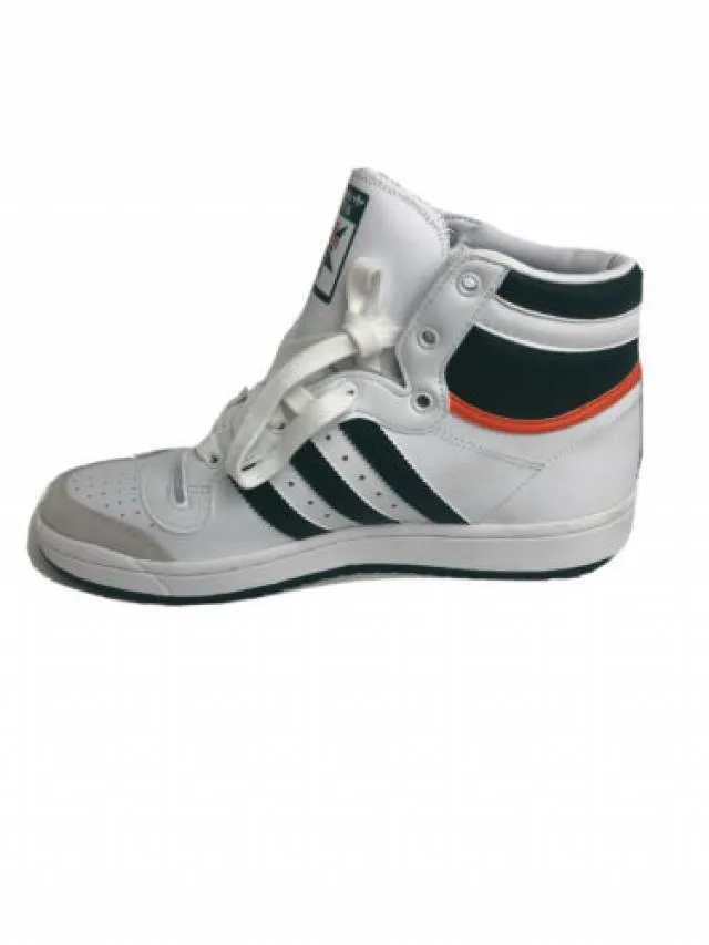 Adidas top ten hi unisex shoes, women sz 8.5, men 7, white orange green ef2831