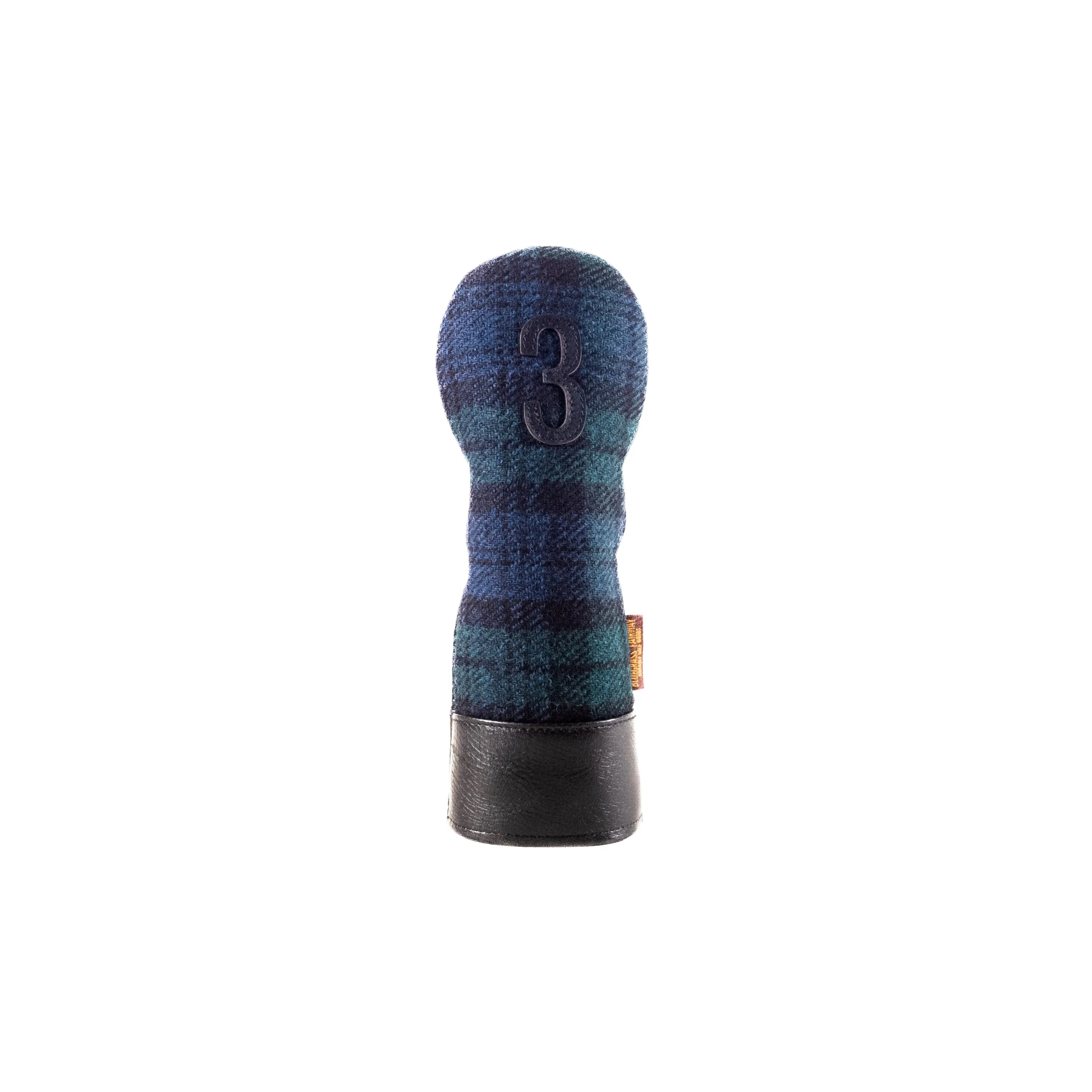 Americana Edition Harris Tweed and  leather golf Headcover in black watch 3 wood