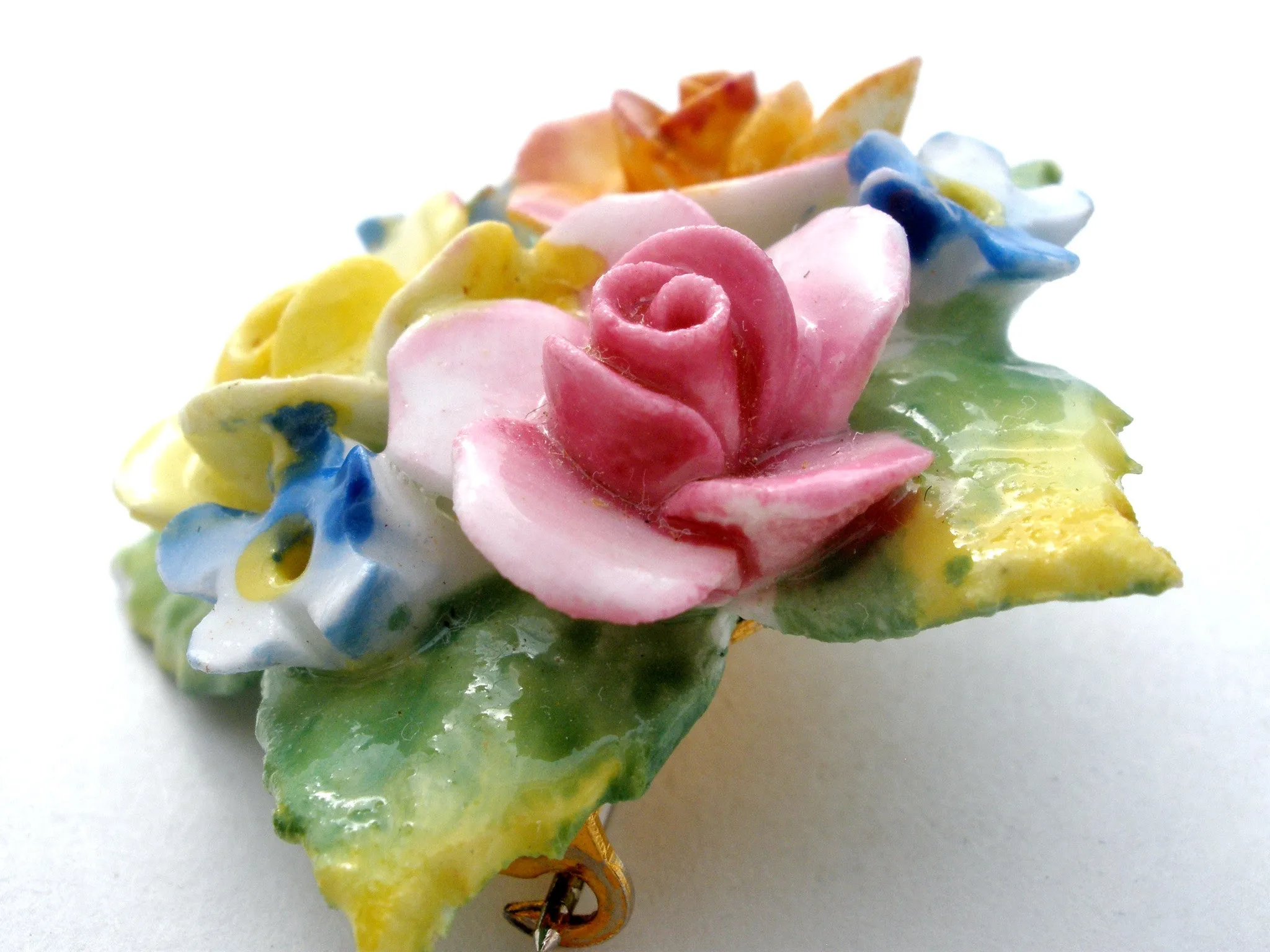 Artone Bone China Painted Flower Brooches Vintage