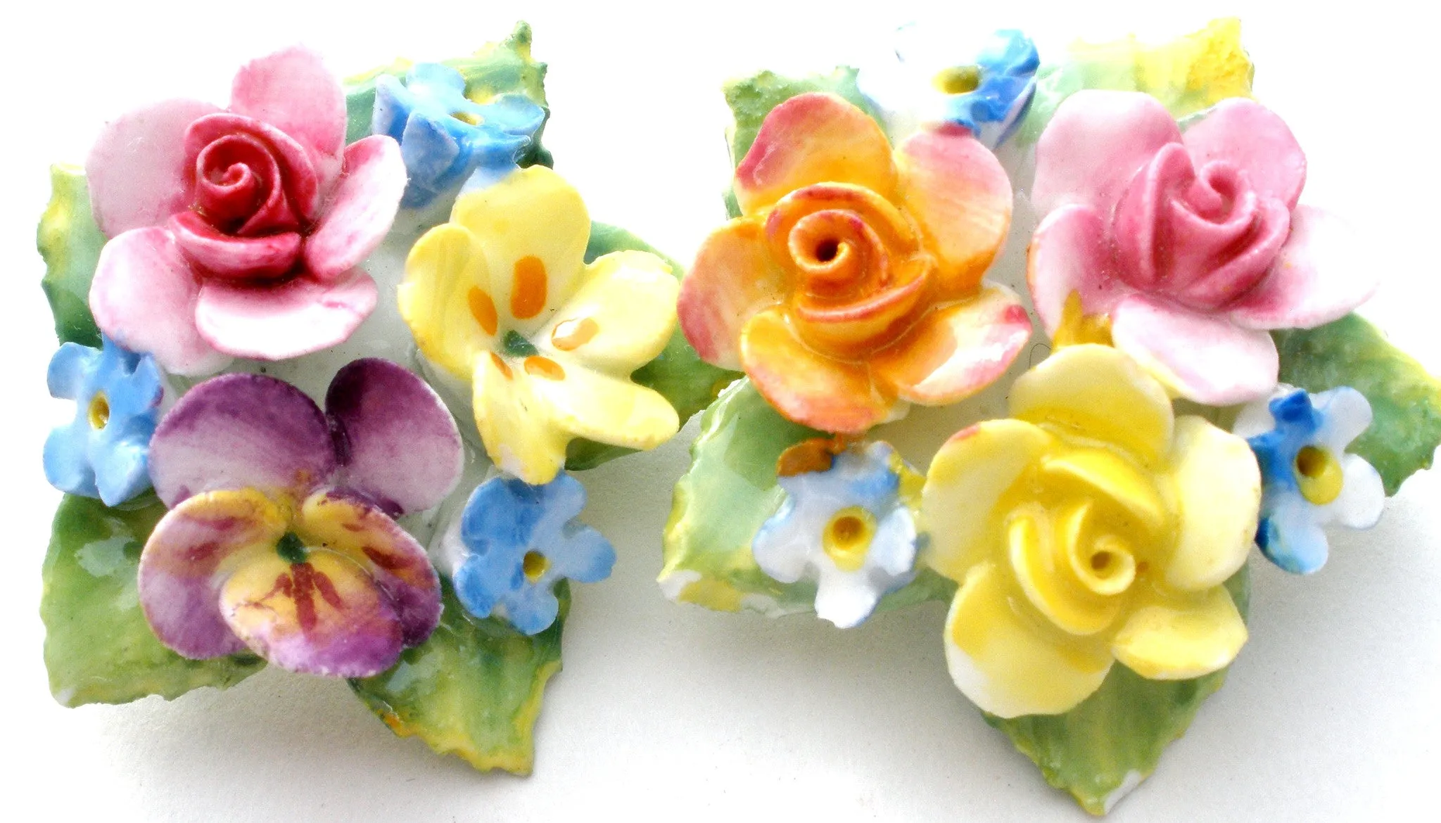 Artone Bone China Painted Flower Brooches Vintage