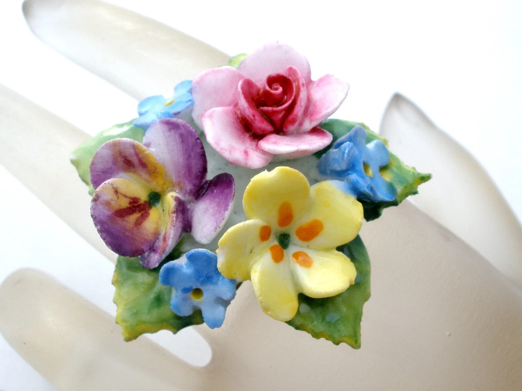 Artone Bone China Painted Flower Brooches Vintage