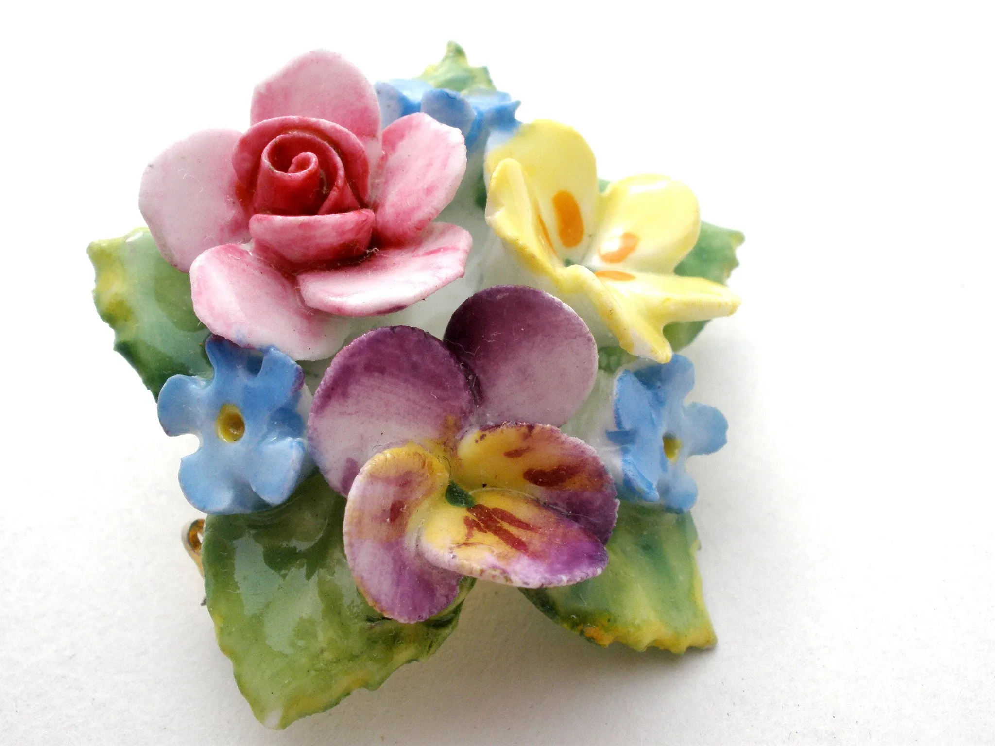 Artone Bone China Painted Flower Brooches Vintage