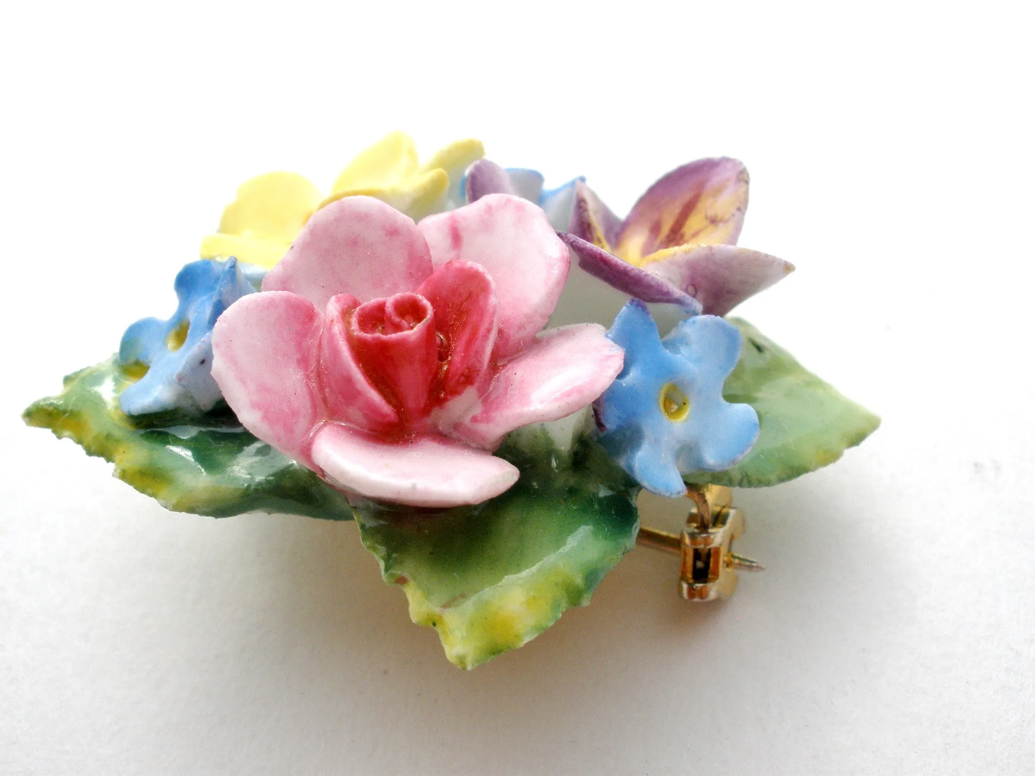 Artone Bone China Painted Flower Brooches Vintage