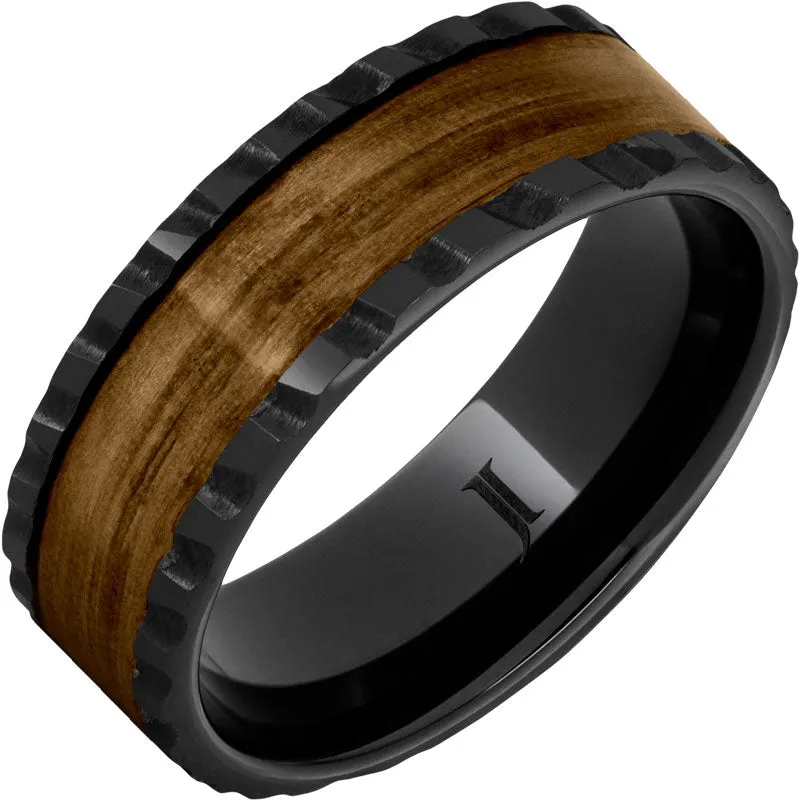 Barrel Aged Black Diamond Ceramic Ring with Bourbon Wood Inlay