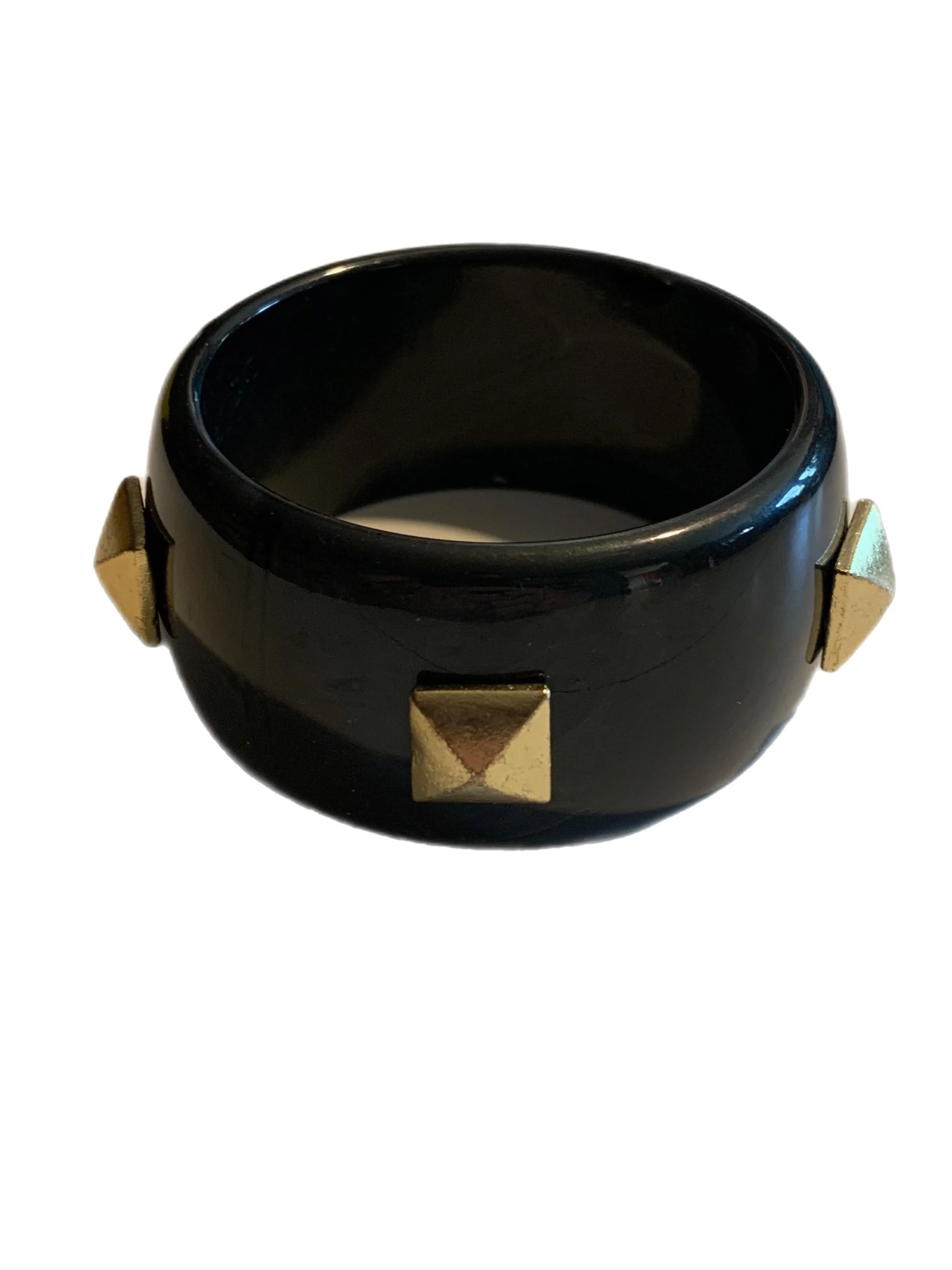 Beveled Gold Studded Black Lucite Bangle Bracelet circa 1990s