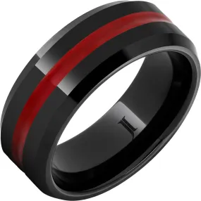 Black Diamond Ceramic Red Enamel Inlay Ring