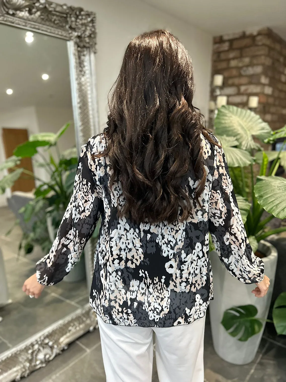 Black Pleated Leopard Blouse Charlotte