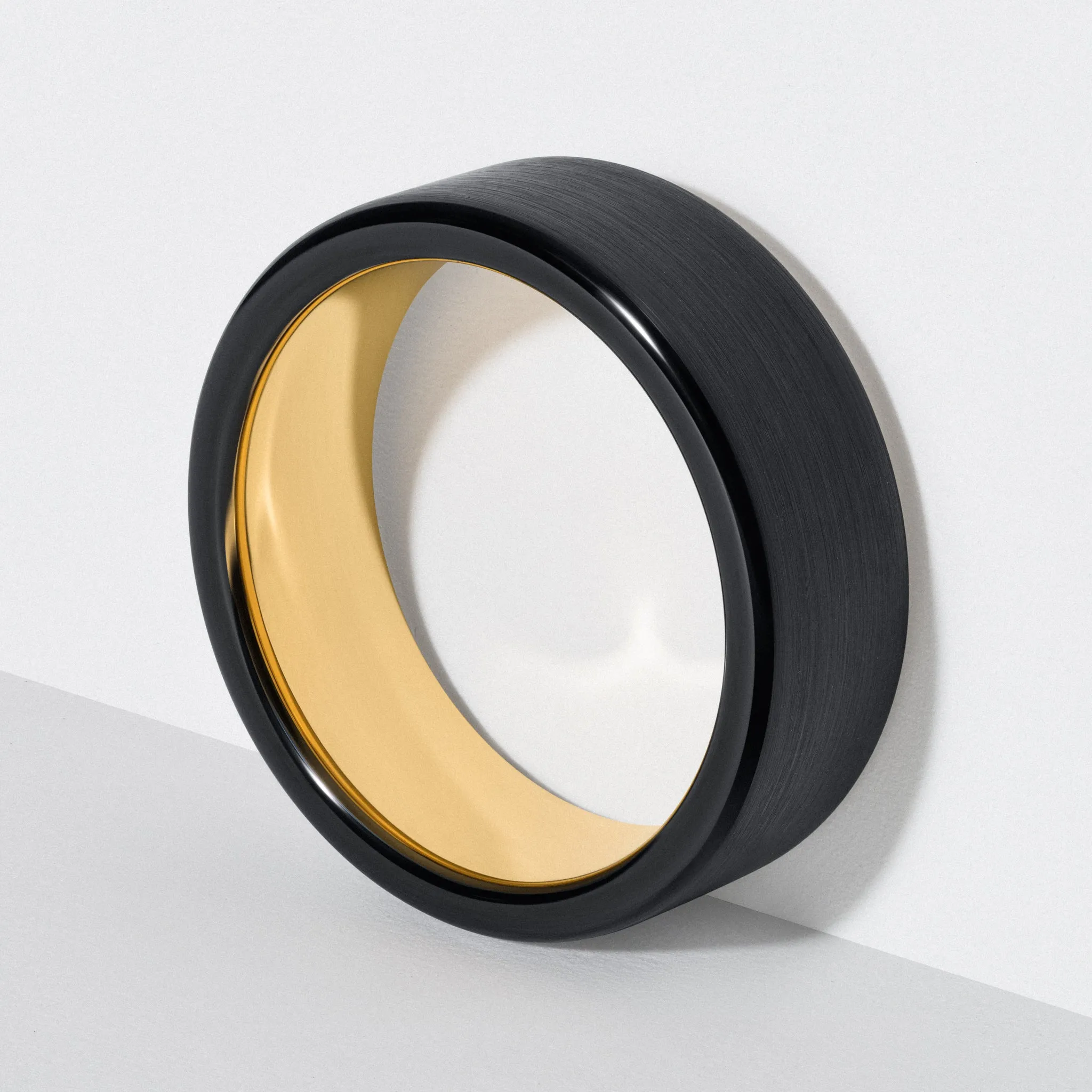 Black Tungsten & Yellow Gold Classic Wedding Band - Polished 8mm