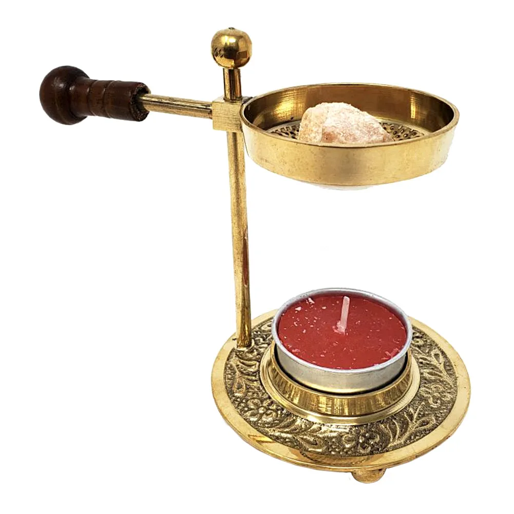 Brass Resin Burner with Wooden Knob