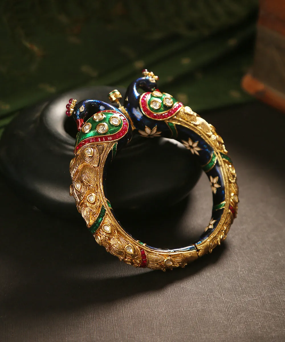 Cala Handcrafted Peacock Bangle With Multicolor Enamel