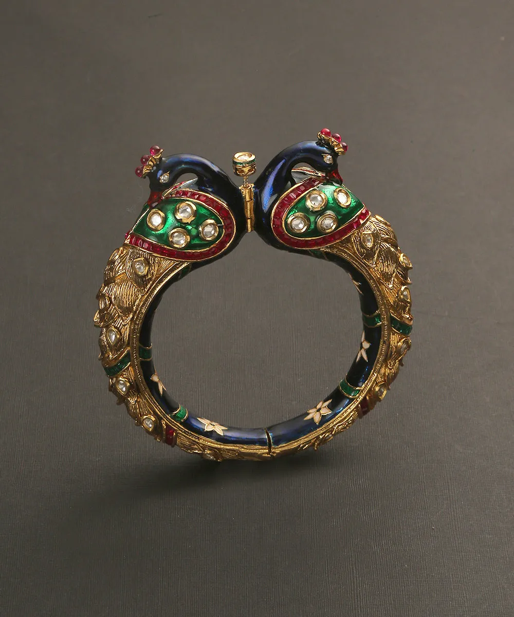 Cala Handcrafted Peacock Bangle With Multicolor Enamel