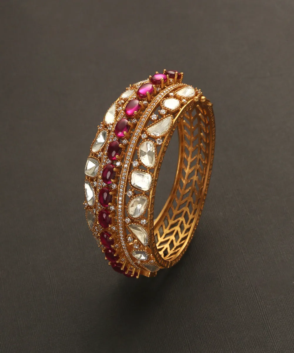 Calah Handcrafted Bangle With Moissanite Polki And Pink Stones