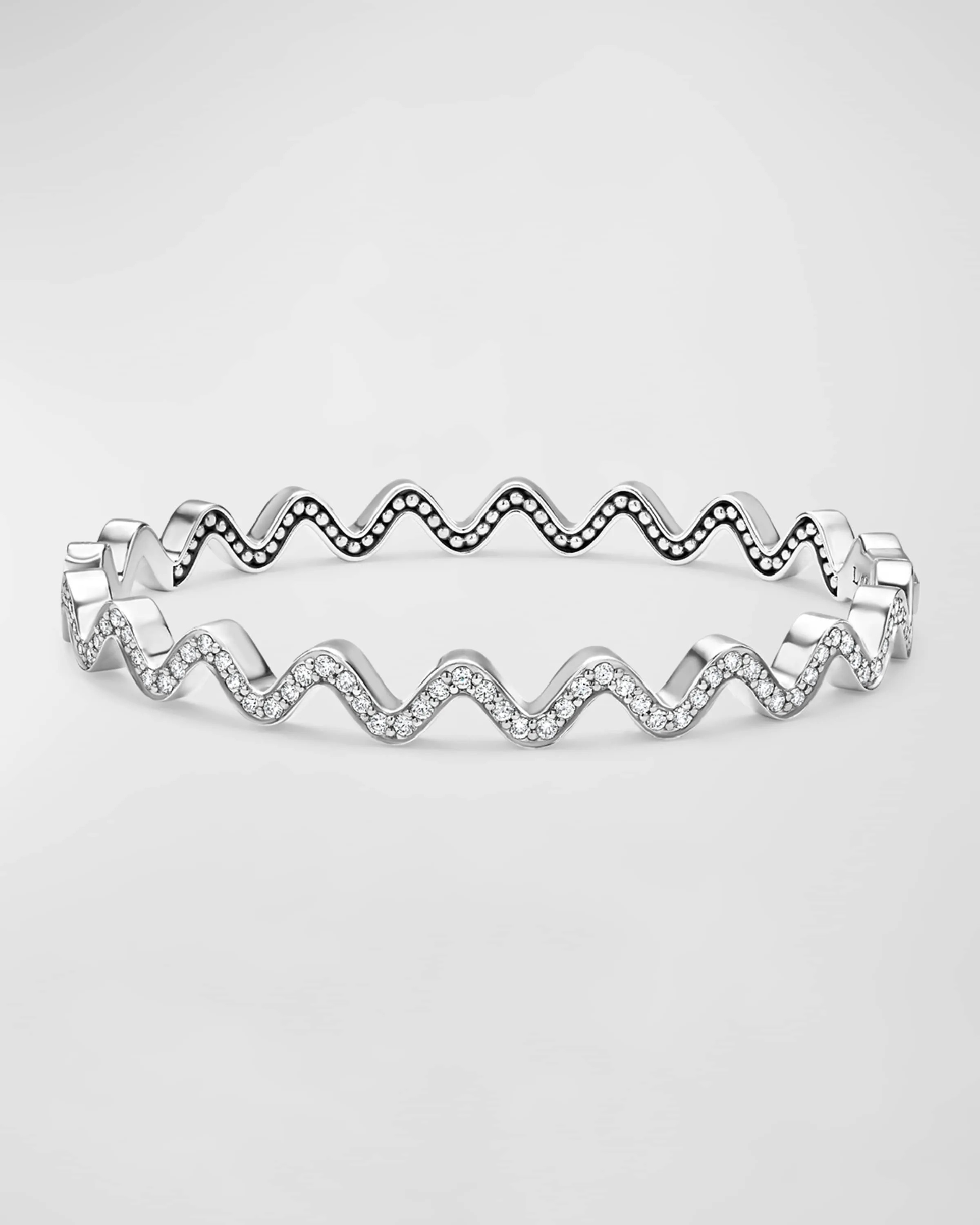 Caviar Spark Diamond Wave 6mm Hinged Bangle Bracelet, Size 7