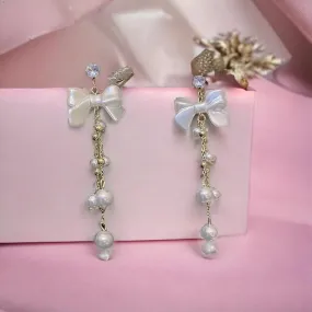 Charming RV128 Sweet Pearl Fresh Drop Earrings: Fashionable Bowknot Dangle Jewelry