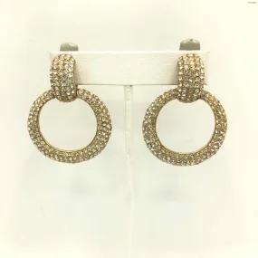 CINER Clear Goldtone Vintage Pave Hoops Clip Ons