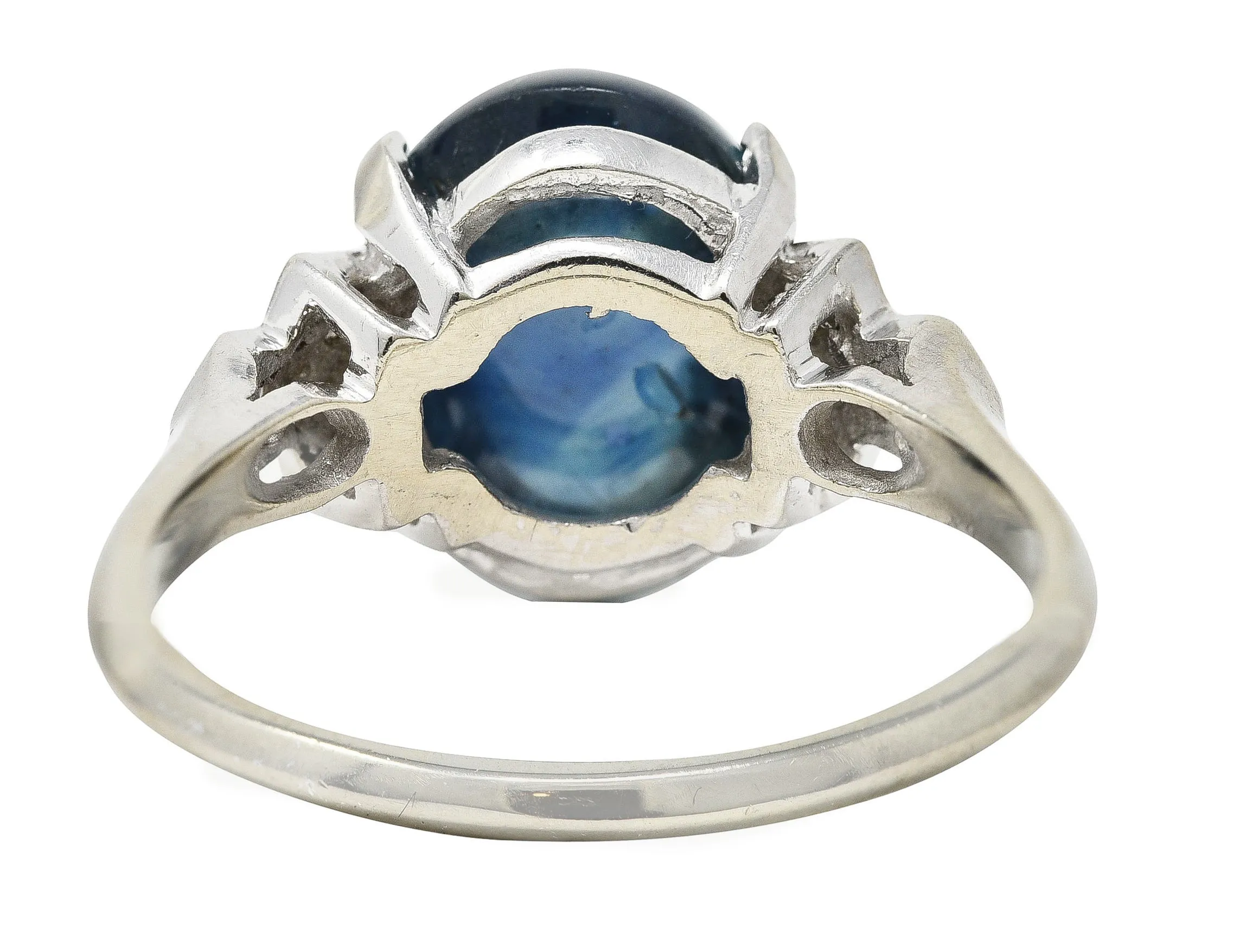 Contemporary 9.80 CTW Sapphire Cabochon Diamond 14 Karat White Gold Gemstone Ring