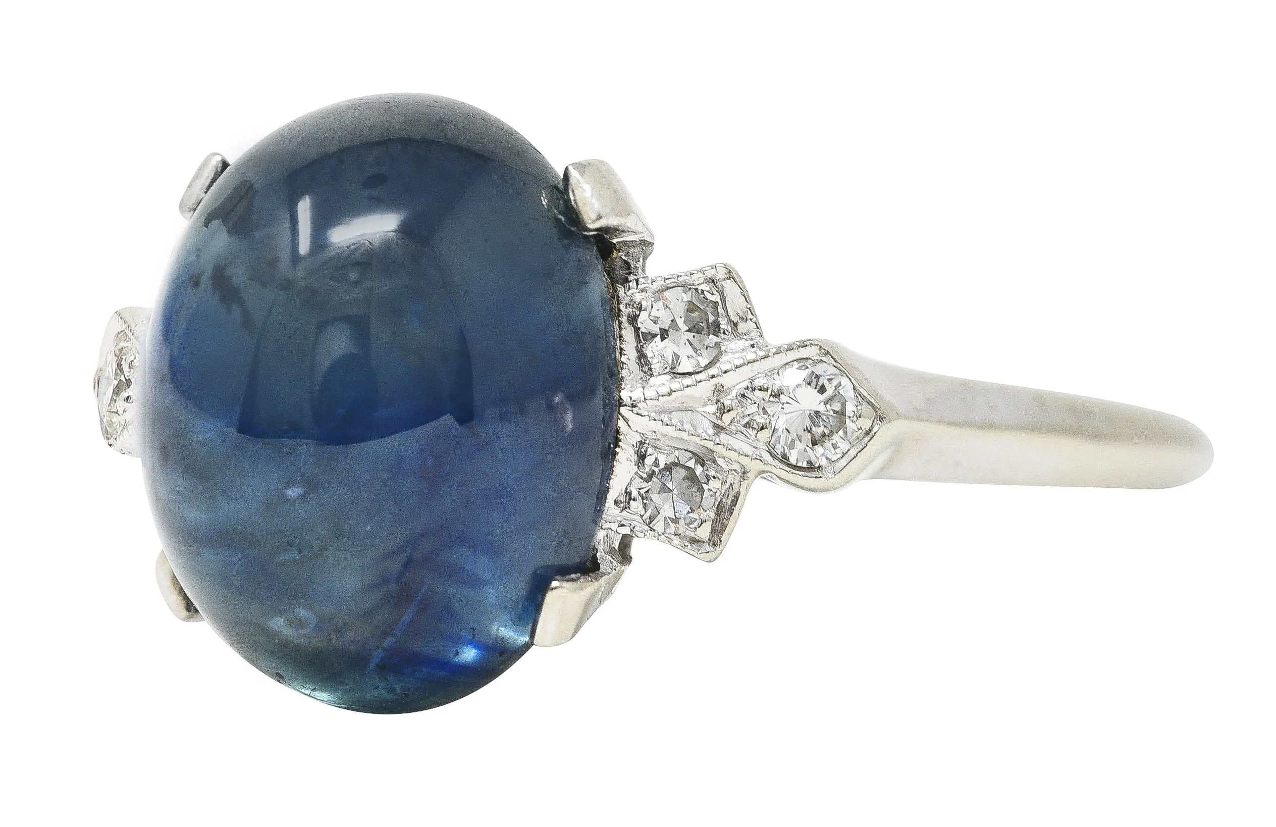 Contemporary 9.80 CTW Sapphire Cabochon Diamond 14 Karat White Gold Gemstone Ring