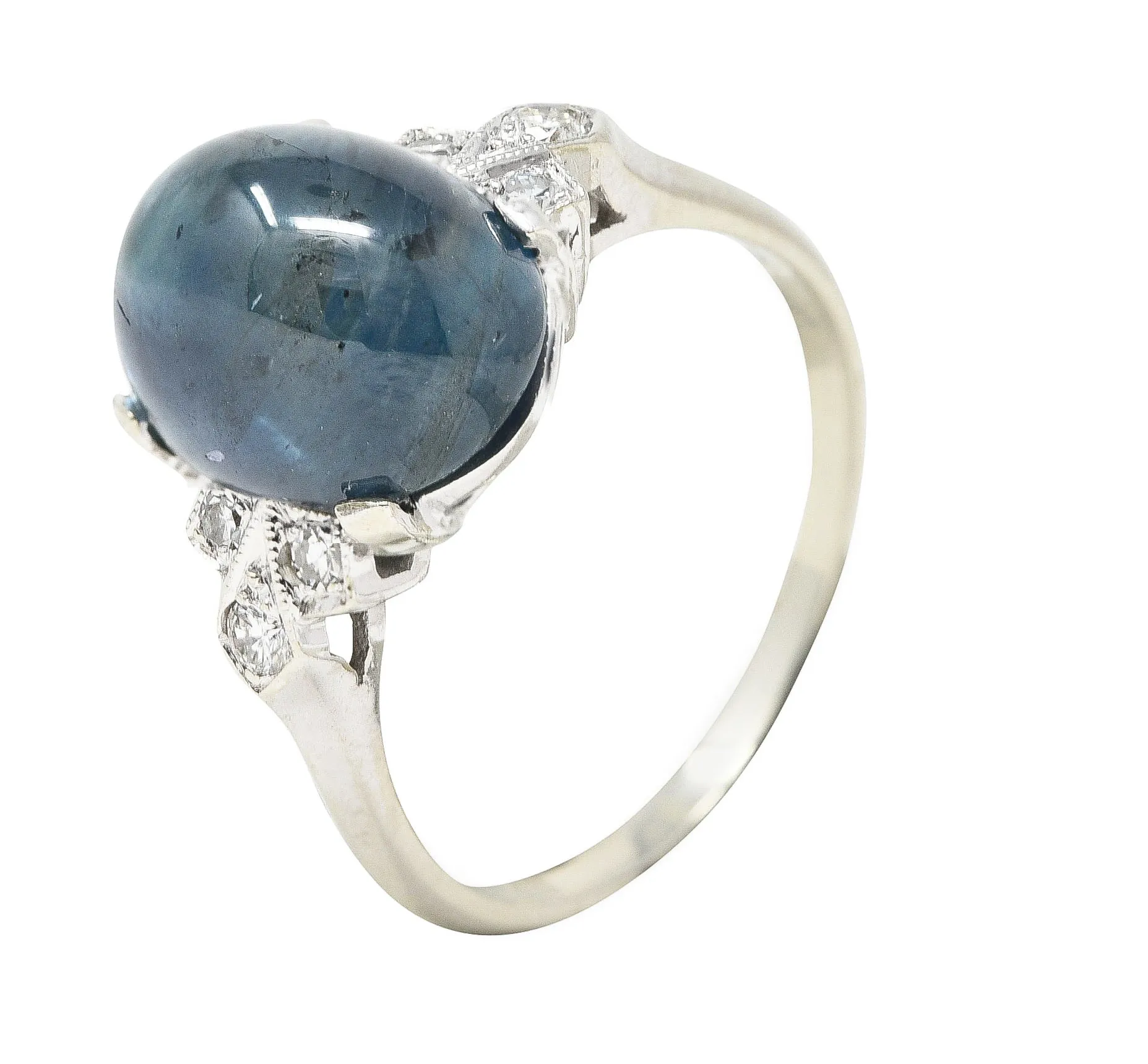 Contemporary 9.80 CTW Sapphire Cabochon Diamond 14 Karat White Gold Gemstone Ring