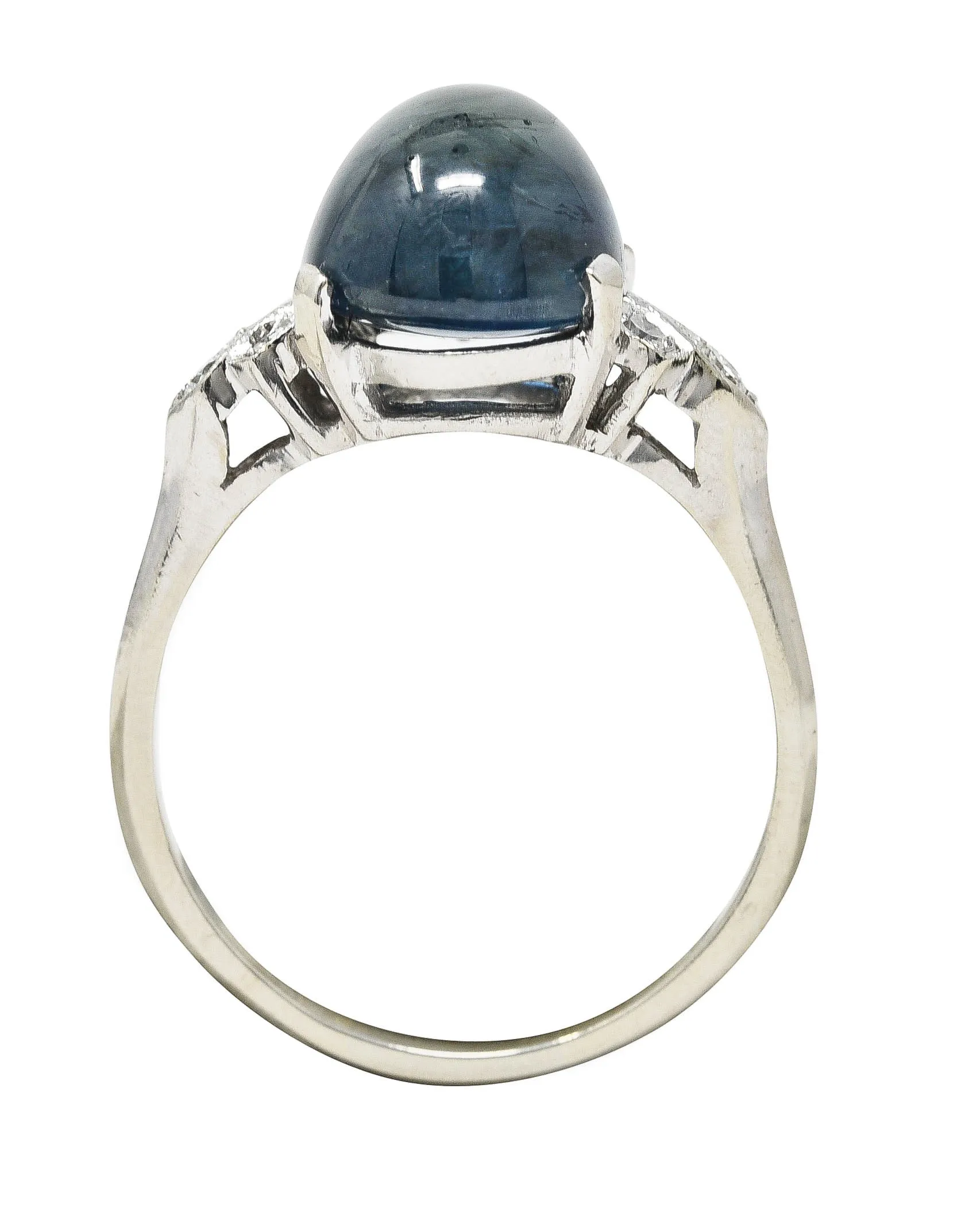 Contemporary 9.80 CTW Sapphire Cabochon Diamond 14 Karat White Gold Gemstone Ring