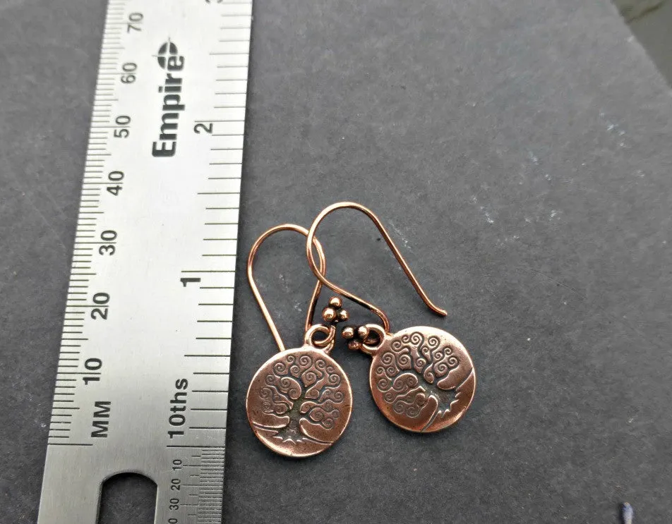 Copper tree of life earrings. Small lightweight earrings.