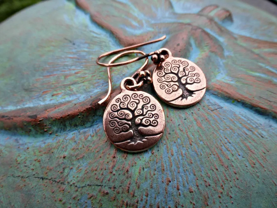 Copper tree of life earrings. Small lightweight earrings.