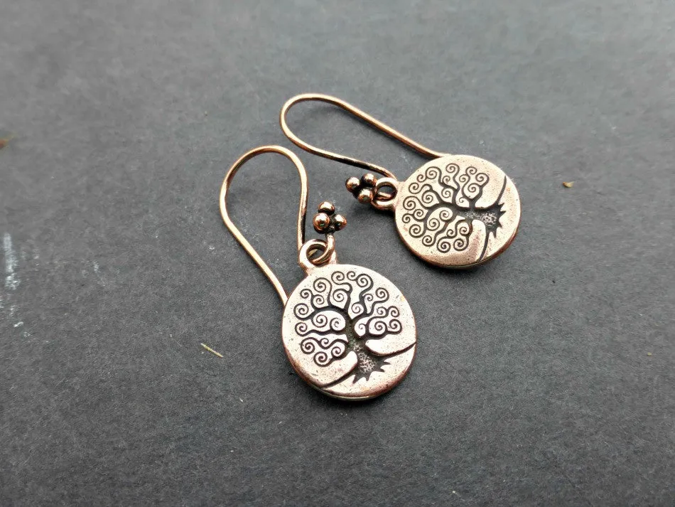 Copper tree of life earrings. Small lightweight earrings.