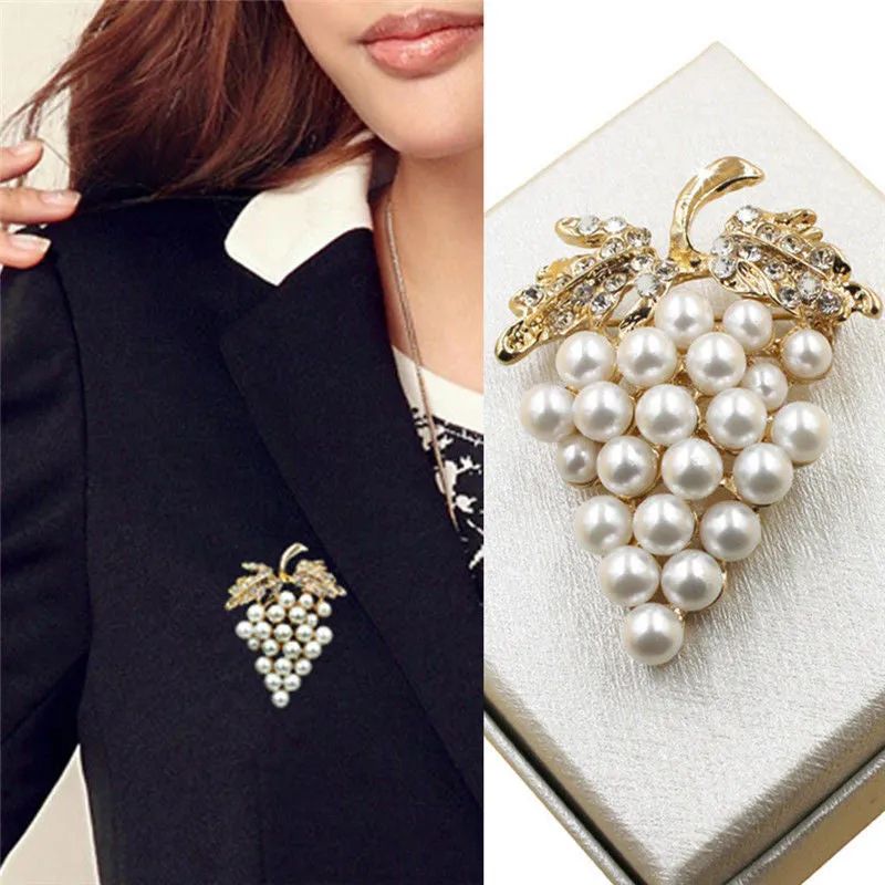 Crystal Rhinestone Flower For Wedding Bridal Dresses Clip Scarf Buckle Pins Grapes Brooches Rose Gold Plated Pearl Brooch S SM6