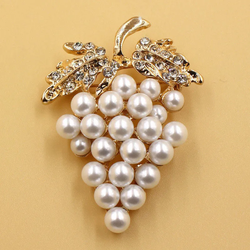 Crystal Rhinestone Flower For Wedding Bridal Dresses Clip Scarf Buckle Pins Grapes Brooches Rose Gold Plated Pearl Brooch S SM6