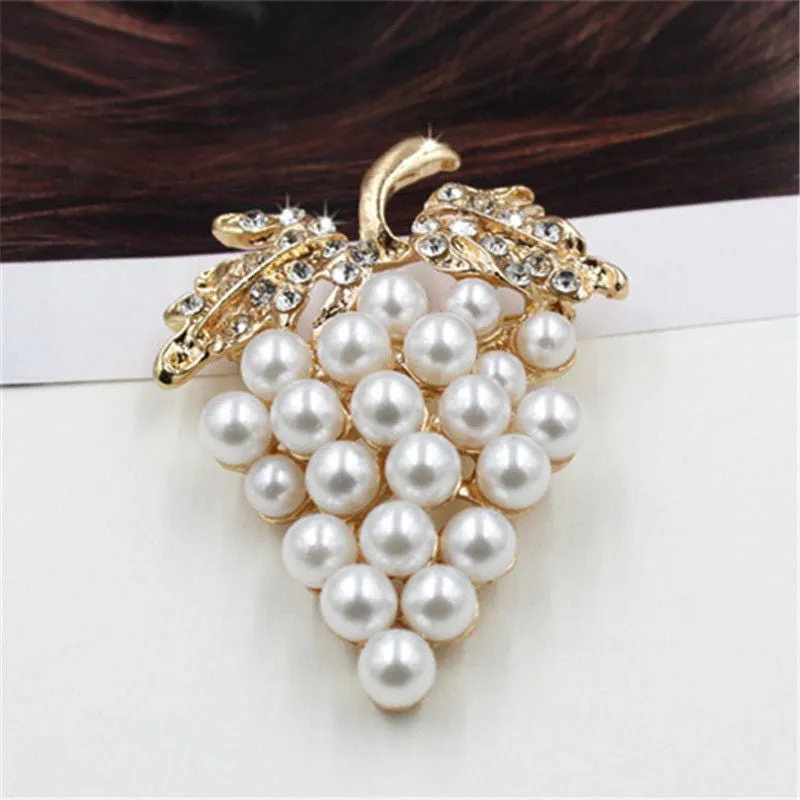 Crystal Rhinestone Flower For Wedding Bridal Dresses Clip Scarf Buckle Pins Grapes Brooches Rose Gold Plated Pearl Brooch S SM6