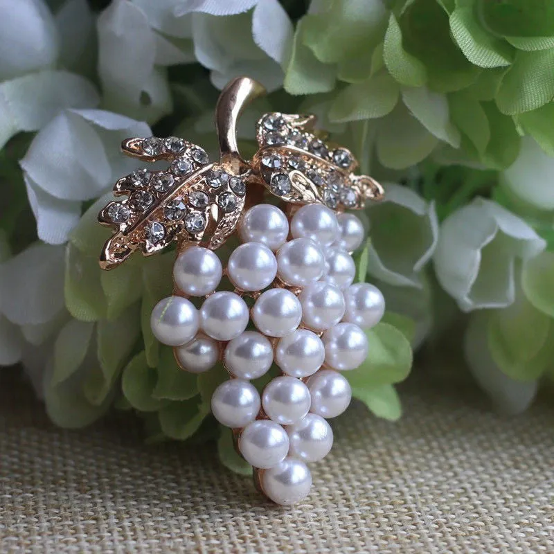 Crystal Rhinestone Flower For Wedding Bridal Dresses Clip Scarf Buckle Pins Grapes Brooches Rose Gold Plated Pearl Brooch S SM6