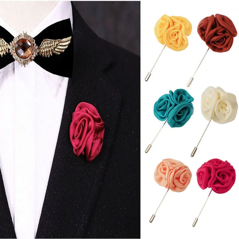 Daisy H made Boutonniere Stick Brooch PinWedding Bridegroom Lapel Pin Rose Men's Suits Flower Brooches SM6