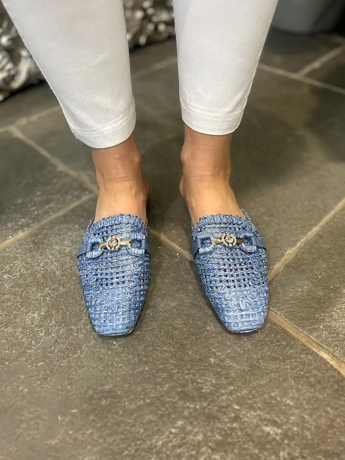 Denim Diamante Detail Slip Ons