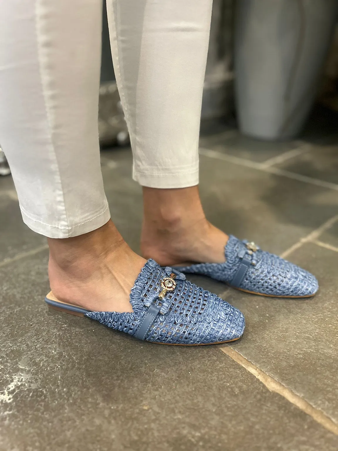 Denim Diamante Detail Slip Ons