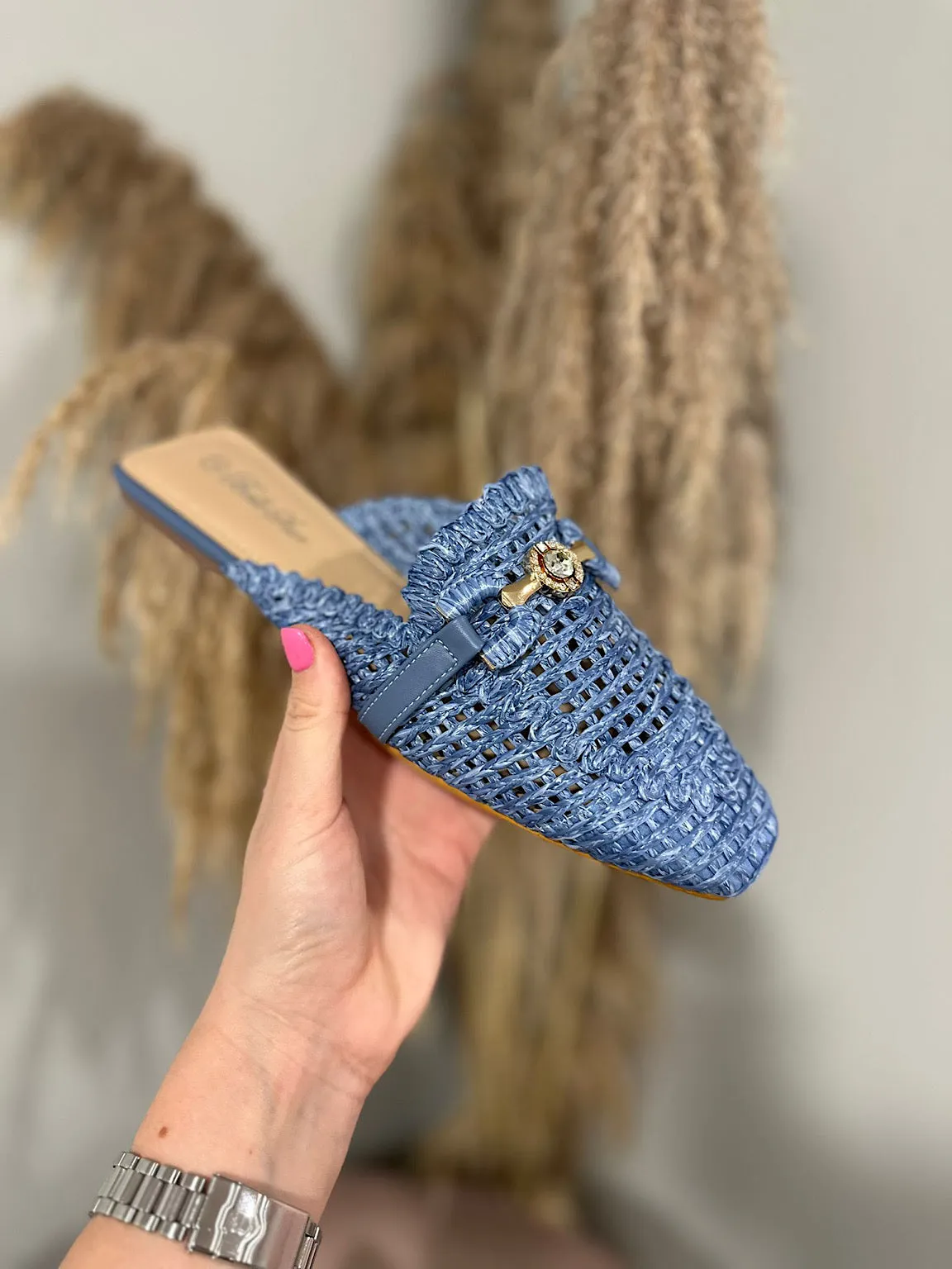 Denim Diamante Detail Slip Ons