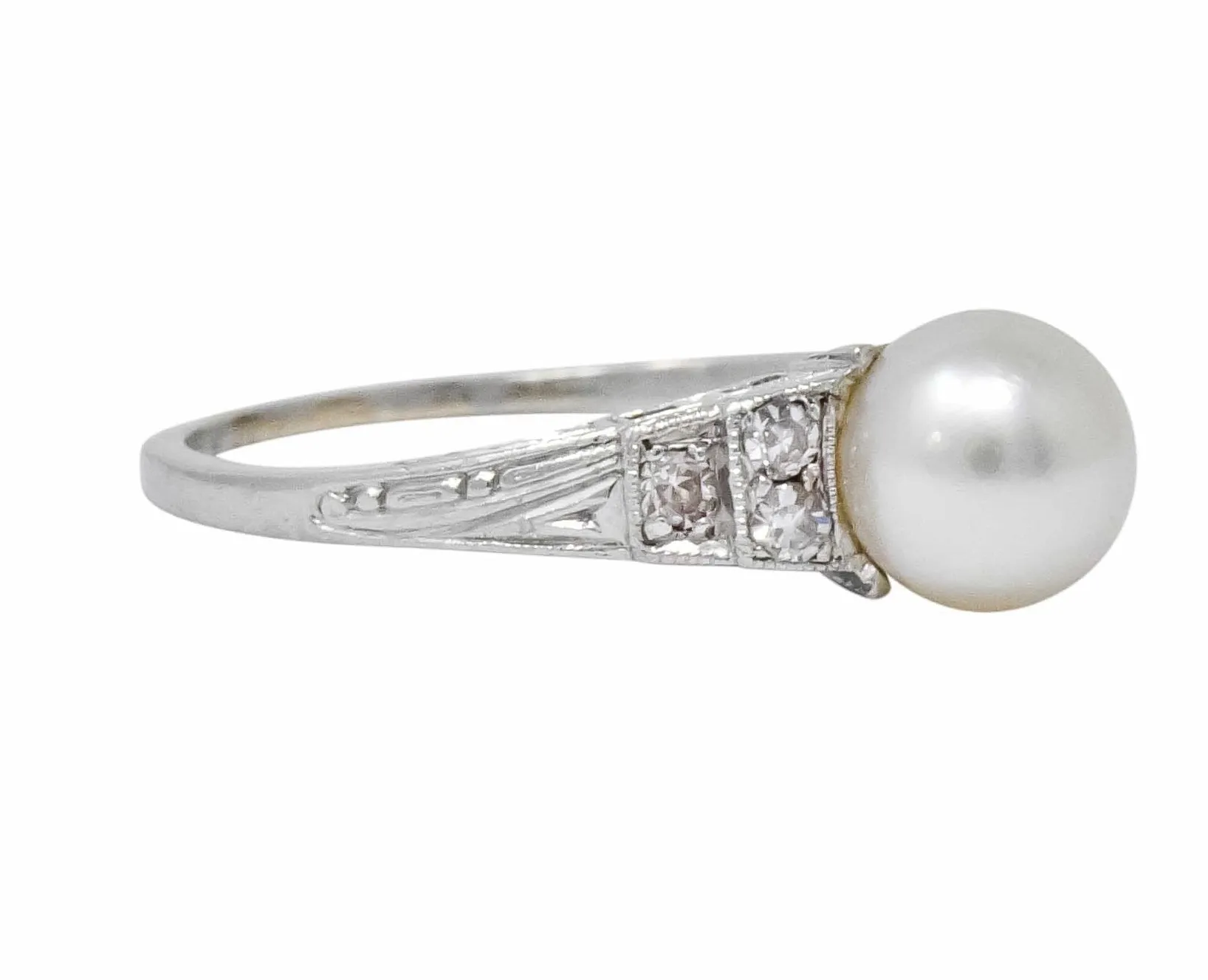 Exquisite Art Deco Natural Pearl Diamond Platinum Fashion Ring