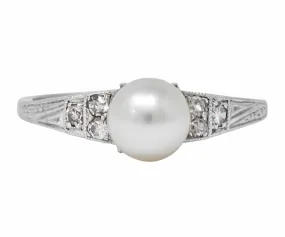 Exquisite Art Deco Natural Pearl Diamond Platinum Fashion Ring