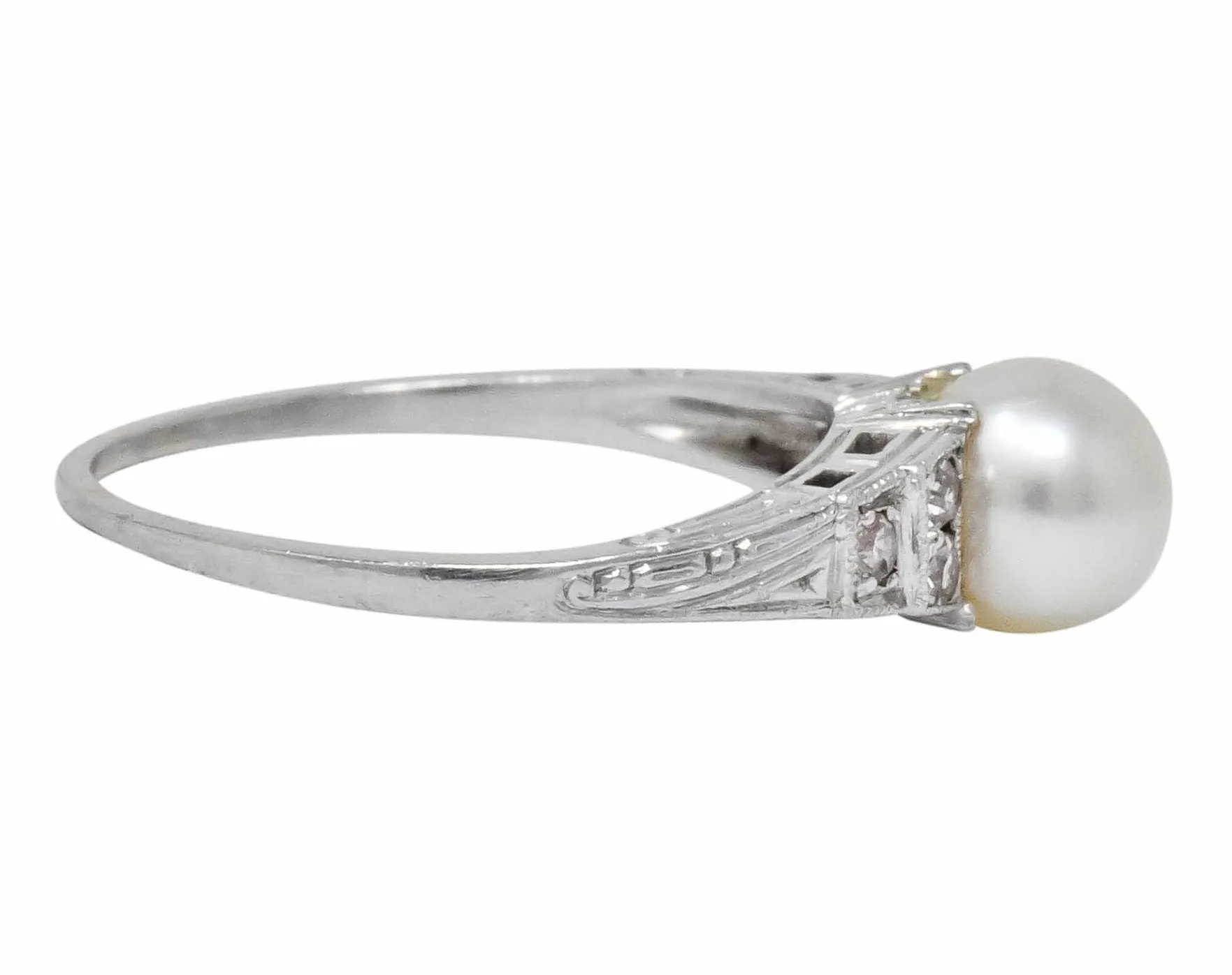 Exquisite Art Deco Natural Pearl Diamond Platinum Fashion Ring