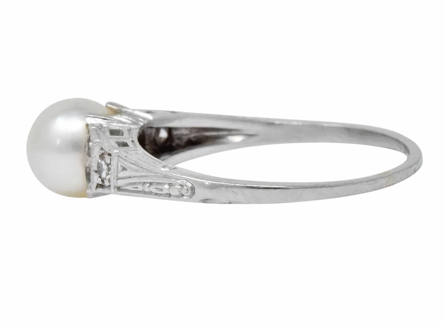 Exquisite Art Deco Natural Pearl Diamond Platinum Fashion Ring