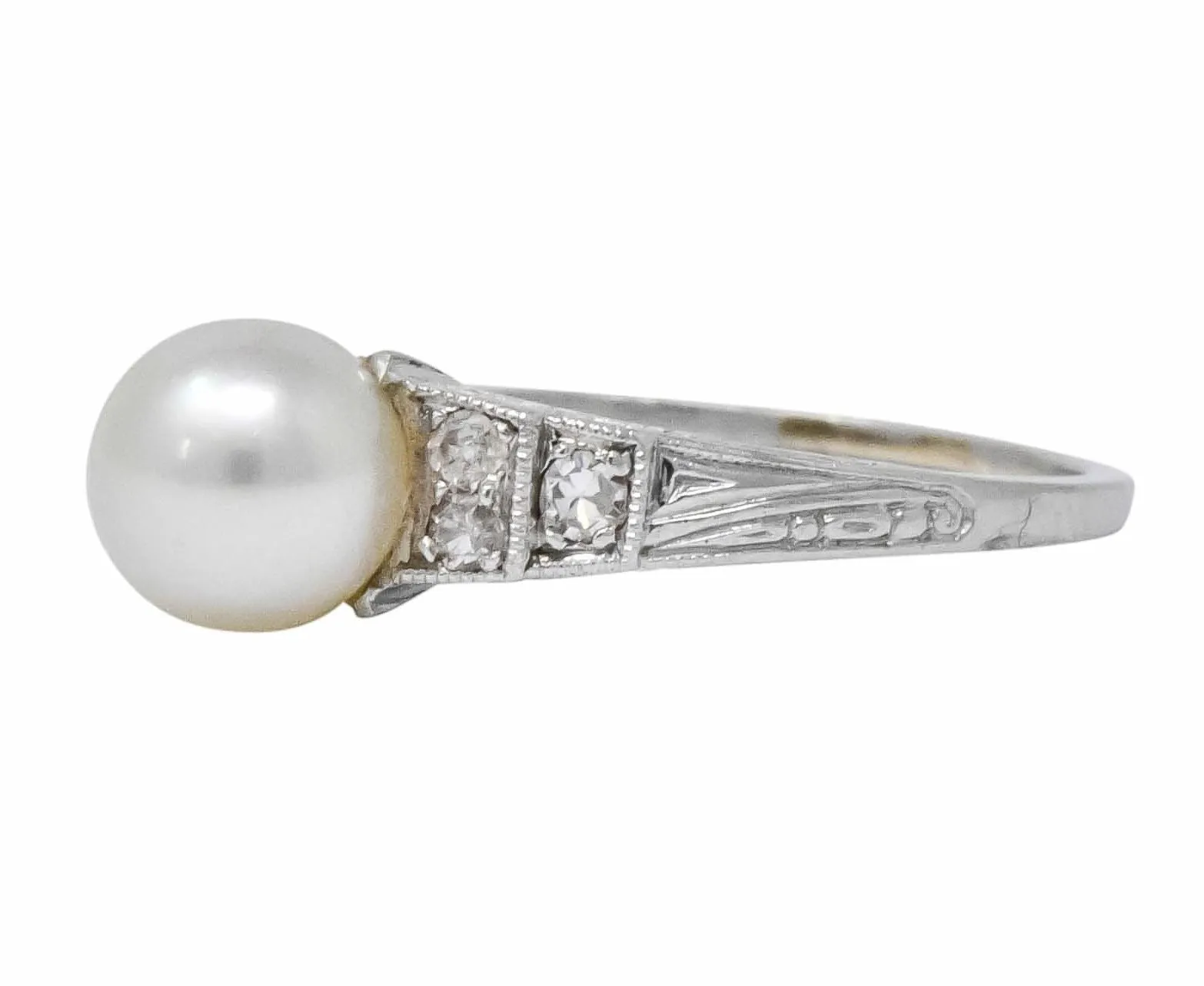 Exquisite Art Deco Natural Pearl Diamond Platinum Fashion Ring