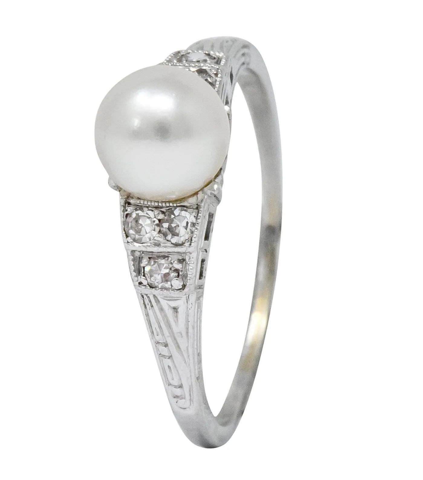 Exquisite Art Deco Natural Pearl Diamond Platinum Fashion Ring