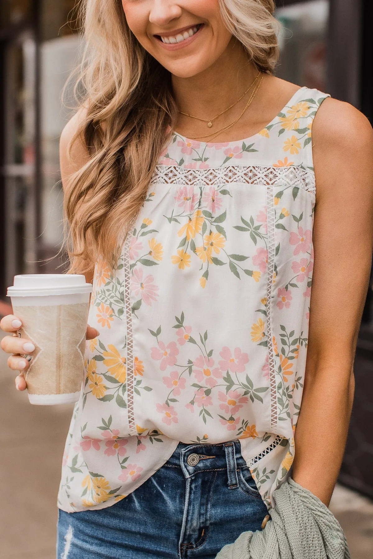 Feel The Rain Floral Crochet Tank- Ivory