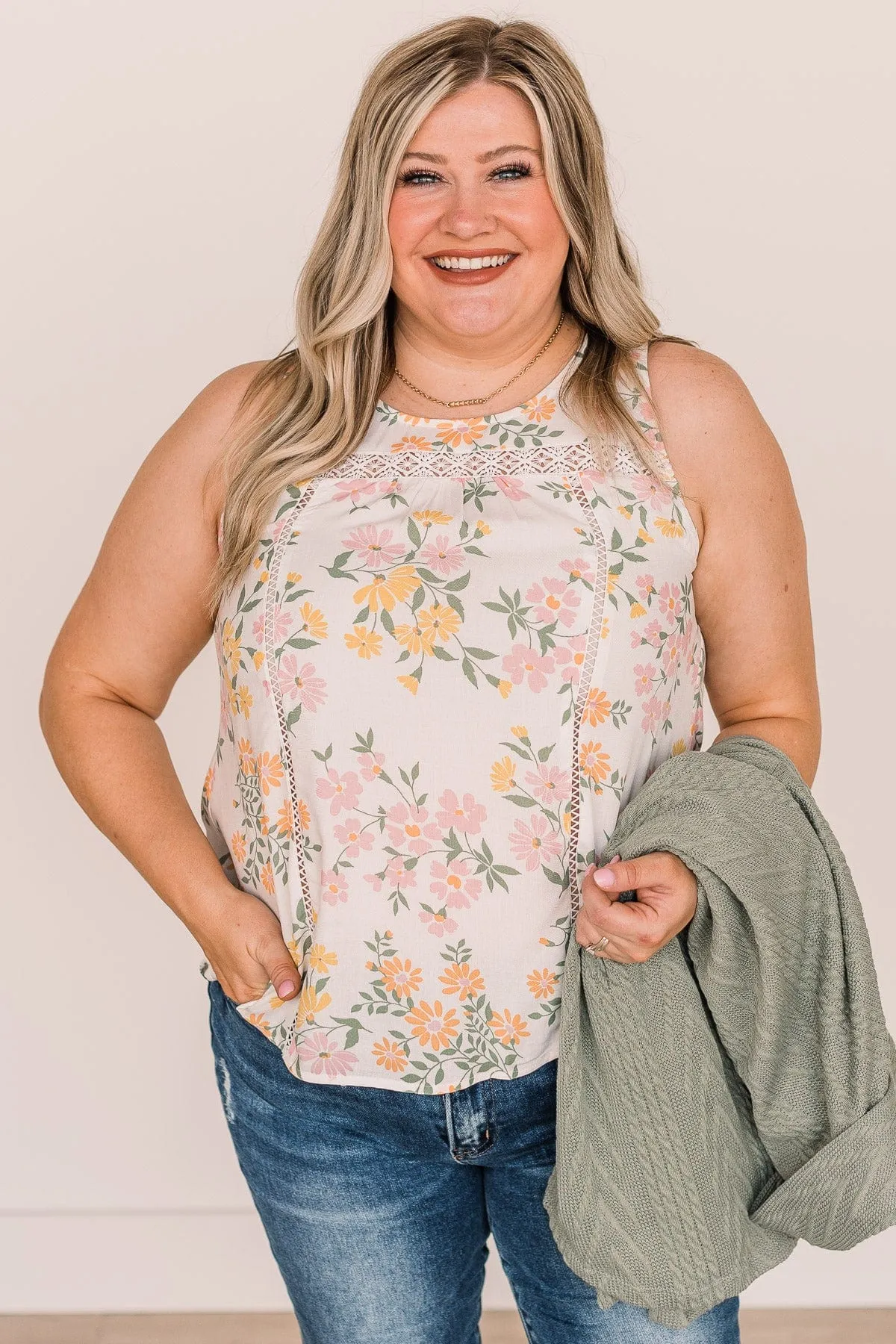 Feel The Rain Floral Crochet Tank- Ivory