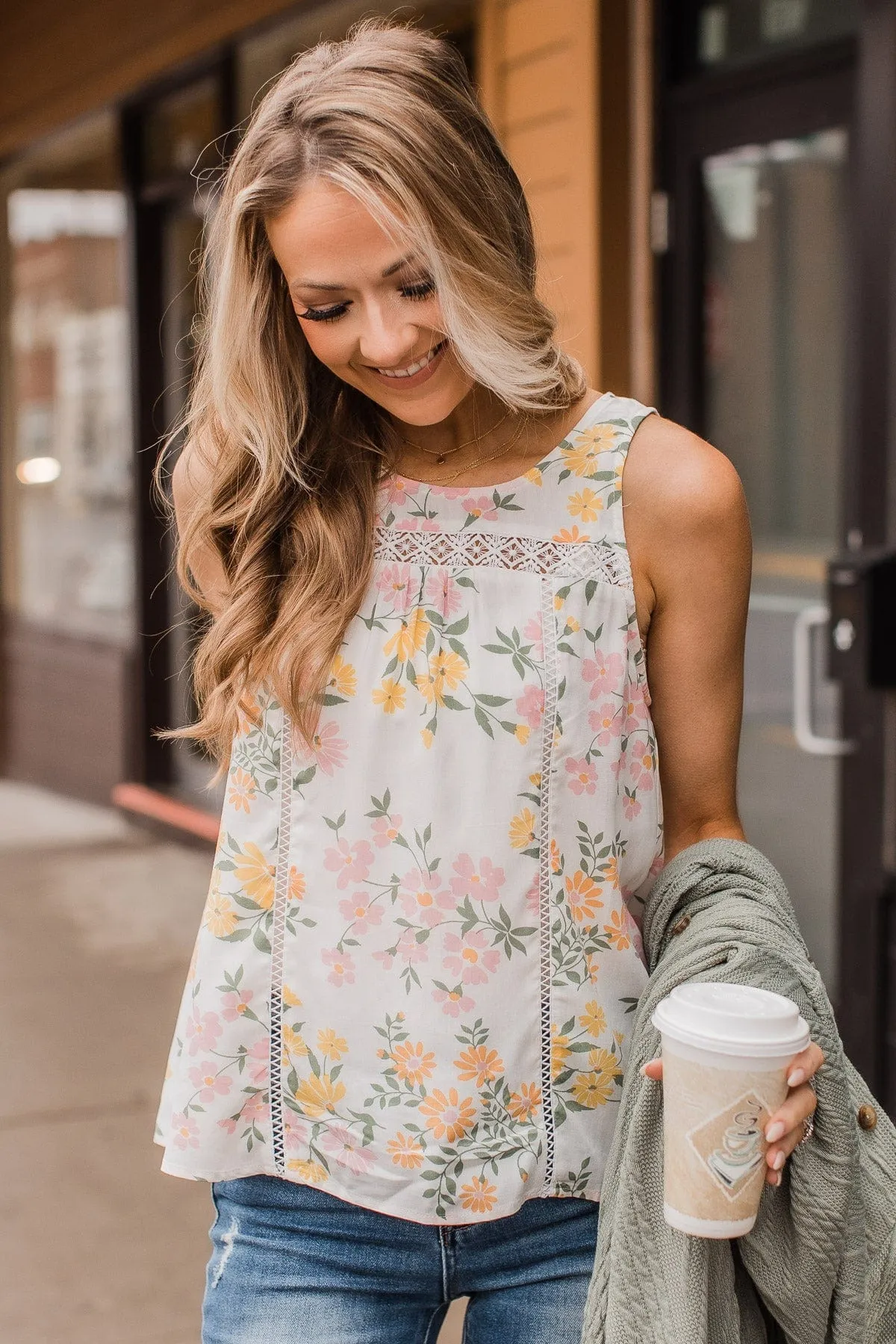 Feel The Rain Floral Crochet Tank- Ivory