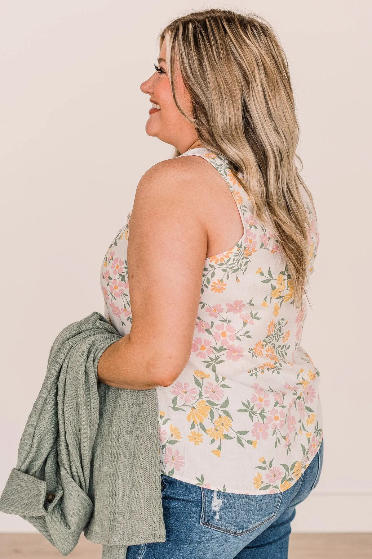 Feel The Rain Floral Crochet Tank- Ivory